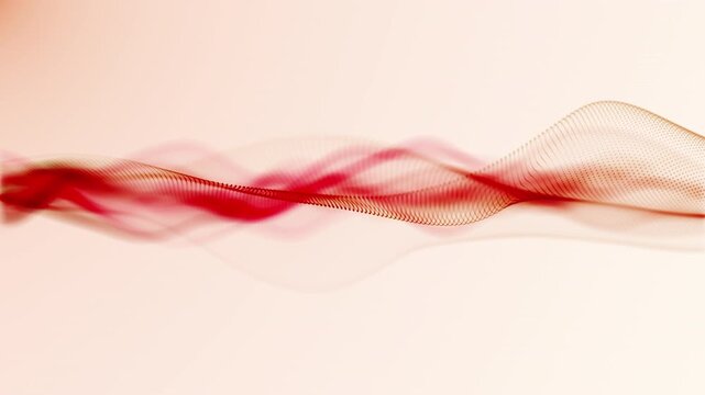 Smooth abstract red wave made of flowing particles and fine lines on a bright background. Gentle motion creates elegant energy flow suitable for digital backgrounds, technology visuals