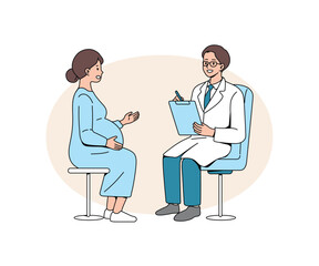 Prenatal consultation and health monitoring during pregnancy. Antenatal care and pregnancy checkup illustration. Flat vector. 
