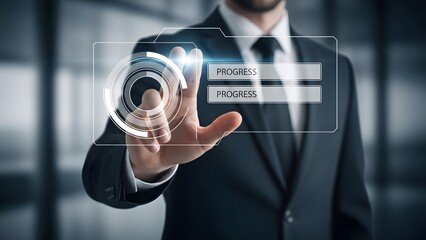 Businessman interacting with futuristic digital interface