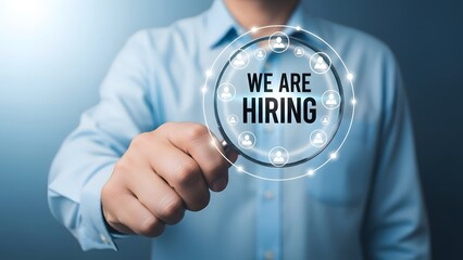 Job recruitment advertisement with magnifying glass