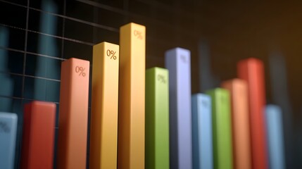Abstract colorful bar chart with zero percent labels illustrating financial data and market trends