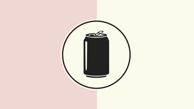 A black and white illustration of a soda can within a circle, on a color-blocked backdrop