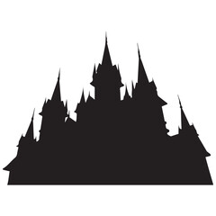 Fototapeta premium Mysterious silhouette of a medieval castle with multiple spires