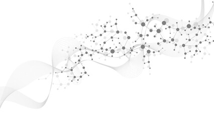 Modern abstract molecules structure for science or medical background. DNA helix or atom visualization. Molecular wave flow abstract background, illustration
