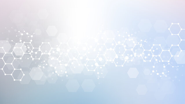 Health care abstract background with hexagons, lines and dots. Medical innovation banner template concept. Biology and pharmaceutical technology background, illustration.