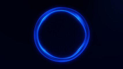 Abstract blue glowing energy ring forming a smooth circular motion on dark background, futuristic sphere, digital halo loop with soft light flow and sci fi depth