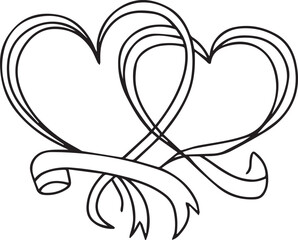 Two intertwined ribbon hearts line art illustration for wedding, Valentine's Day, and romantic greeting card design.