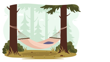 Hammock between two pine trees in a forest setting