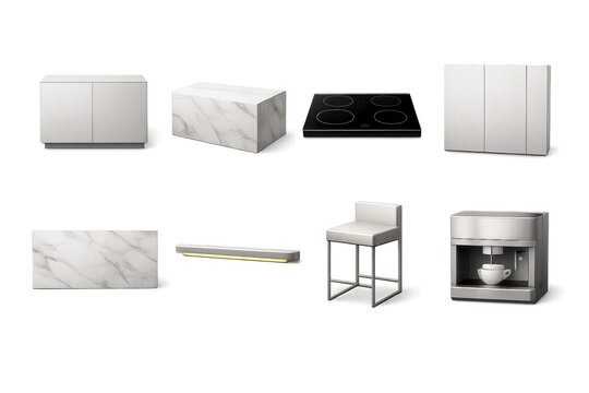 Modern modular kitchen set with marble design appliances and induction cooktop