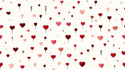 Cute minimal heart icons repeating pattern with red and pink shapes on a light background creating a clean romantic design