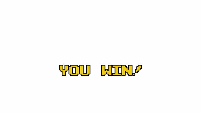8 Bit Retro Game Text: You Win! Pixel Art Arcade Victory Screen Animation Motion Graphic 4k video animation seamless loop