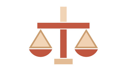 Geometric abstract balance scales, with warm beige and reddish-brown colors on white background