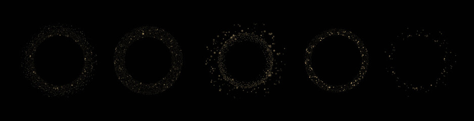 Abstract gold halfton logo template element. Gold dots vector background. Set dotted glitter circle form. 