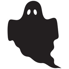 Spooky ghost silhouette with glowing eyes on white background