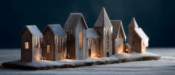A captivating miniature winter village, crafted with delicate precision. the soft glow of the lights, create a sense of magic and wonder.
