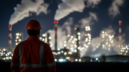 Symbol of industrial progress showing a human silhouette against complex machinery.
