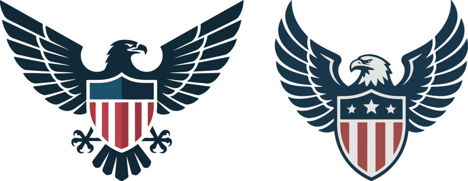 Two vector emblems of eagles with shields graphic