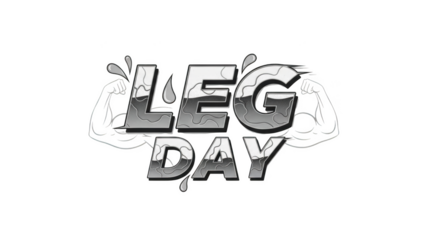 Leg Day text with flexing arm graphics and water droplets fitness workout