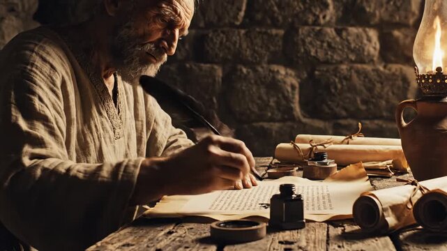 AI genereted video of Apostle Paul Writing Epistles to the Romans, Corinthians, Galatians, Ephesians and Philippians.