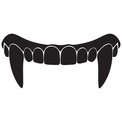 Vampire fangs and teeth in black silhouette closeup