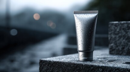 Metallic cosmetic tube on stone