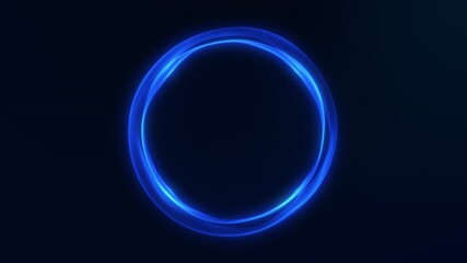 Abstract blue glowing energy ring forming a smooth circular motion on dark background, futuristic sphere, digital halo loop with soft light flow and sci fi depth - Powered by Adobe