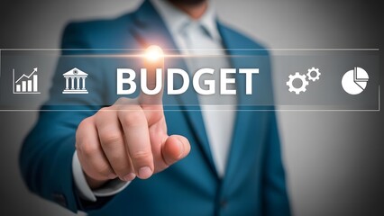 Businessman interacting with a digital budget interface