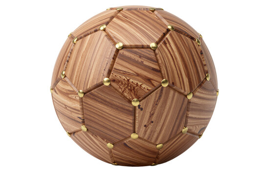 Handcrafted Wooden Sphere in Studio with Zebr Wood Pattern and Brass Rivets