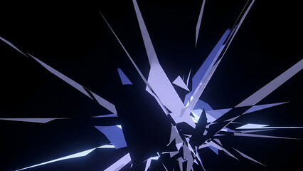 Dynamic geometric composition with sharp angles and bright radiance against darkness