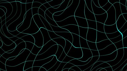 Animation of Abstract swirling vibrant green lines on a dark transparent background