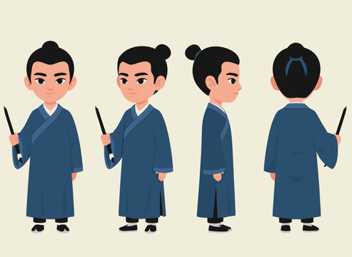 Chibi Style Ancient Chinese Scholar Character Set.