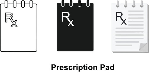 Set of Rx prescription pad icons representing medical forms and doctors notes for healthcare and pharmacy use isolated on white © Ahmad