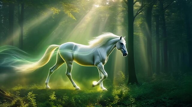 Cinematic abstract opening video inspired by the power and freedom of horse movement, expressed through flowing light and energy forms. Ideal for cinematic intros and brand openers.