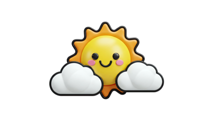 Cute Cartoon Sun with Clouds