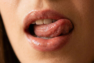 Detailed Closeup Capturing Allure Of Shimmering Lips With Radiant Lipstick Coating