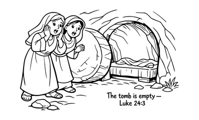 Two women discover the empty tomb of Jesus, Luke 24:3 illustration