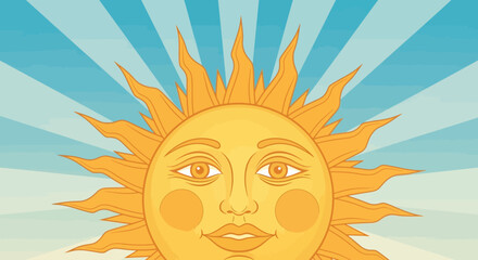 Vintage Sun Face Retro Illustration