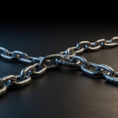 Obraz premium Cold, polished metallic shackles and heavy chain links symbolizing enforced servitude, captivity, and oppressive industrial labor conditions ,incarceration ,tyranny ,confinement