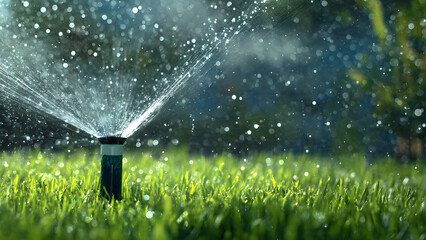 Macro close-up of drip emitter precisely releasing water drops