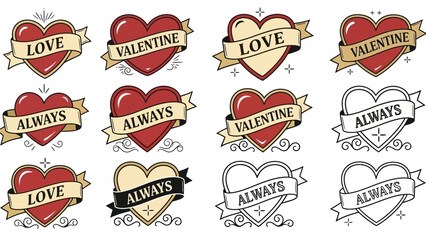 Obraz premium Diverse Creative Heart Symbols Collection: Romantic and Kawaii Love Icon Set