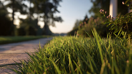 Symmetrical lawn mowing pattern reflecting expert lawn maintenance