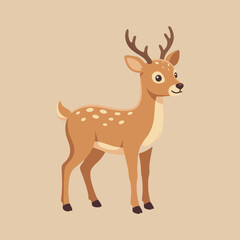 Fototapeta premium Cute cartoon deer with spots and antlers standing.