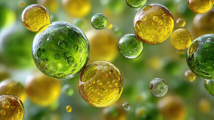 A captivating image featuring a cluster of translucent, vibrant spheres, reflecting and refracting light, set against a soft, blurred backdrop.