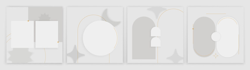 Minimalistic social media template, story carousel in gray tones. Set of four backgrounds. Set of post templates.