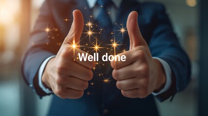 a gesture of approval and encouragement, conveying a sense of accomplishment and positivity