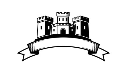 Castle illustration on a ribbon banner graphic © solihul