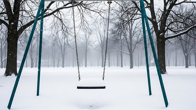 Empty swing set in winter park
