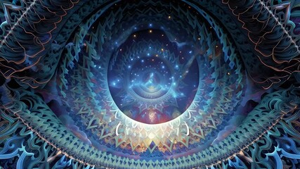 Abstract cosmic fractal pattern with intricate blue and purple designs - Powered by Adobe