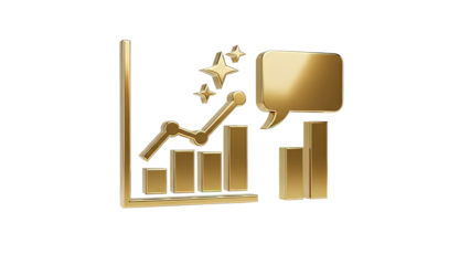 Golden 3D Chart and Speech Bubble Icons