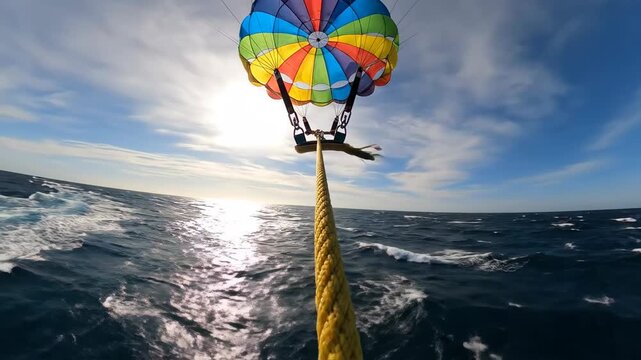 Parasailing Adventure Over Ocean Waves - Thrilling Water Sport